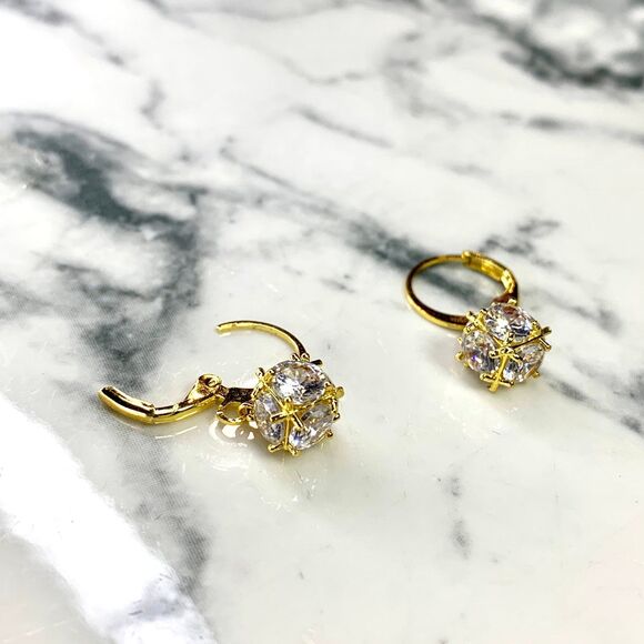 GOLD PLATED Sparkling Ball CZ Dangle Drop Earrings Women Fashion Jewelry - Picture 4 of 7